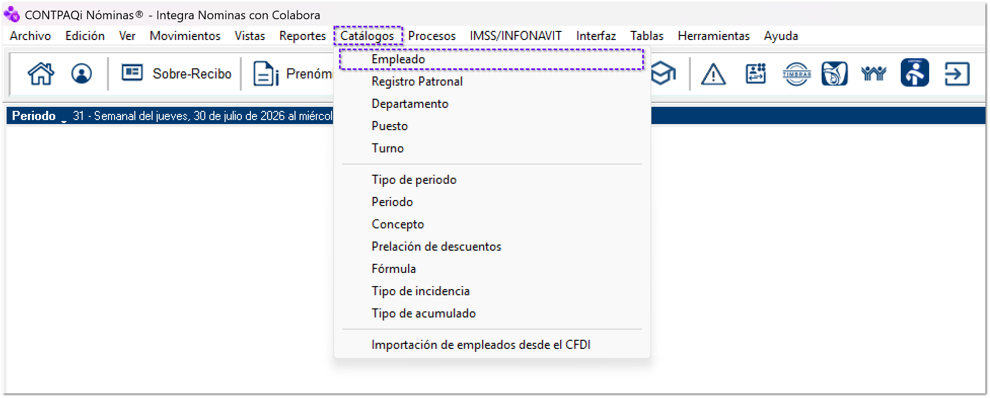 Menú de CONTPAQi Colabora